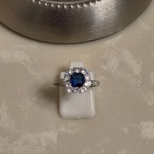 Silver CZ and Sapphire Ring Size 6.5